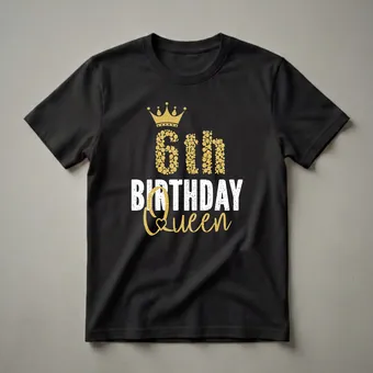 6th Birthday Queen Crown Graphic T-Shirt for Girls Turning Six