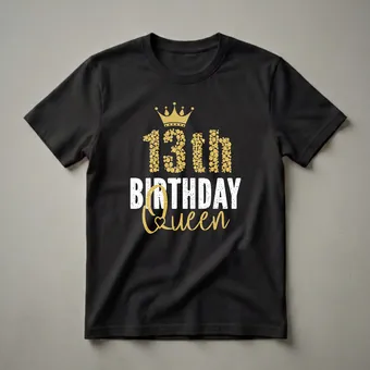 13th Birthday Queen Crown Graphic T-Shirt for Girls Turning 13