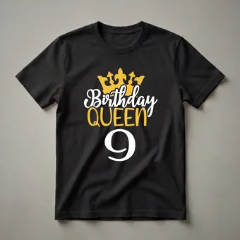9th Birthday Queen Graphic T-Shirt for Girls Turning Nine