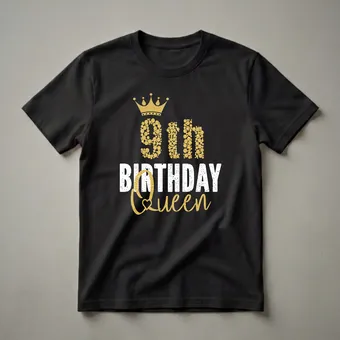 9th Birthday Queen Crown Graphic T-Shirt for Girls Turning Nine