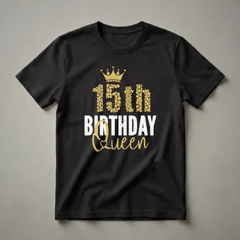 15th Birthday Queen Crown Graphic T-Shirt for Girls