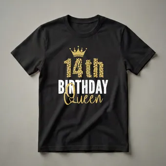 14th Birthday Queen Crown Graphic T-Shirt for Girls Turning 14