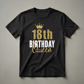 18th Birthday Queen Glitter Crown Graphic T-Shirt for Girls