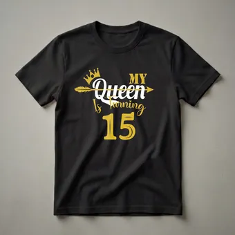 My Queen Is Turning 15 Birthday Graphic T-Shirt for Girls