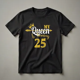 My Queen Is Turning 25 Gold Crown Birthday T-Shirt for Girls
