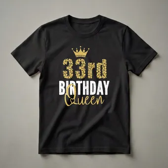 33rd Birthday Queen Glitter Crown Graphic T-Shirt for Women