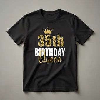 35th Birthday Queen Crown Graphic T-Shirt for Women Turning 35 Gold