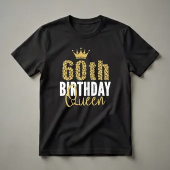 60th Birthday Queen Glitter Crown Graphic T-Shirt for Women