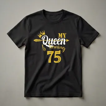 My Queen Is Turning 75 Years Old Crown Graphic Birthday T-Shirt