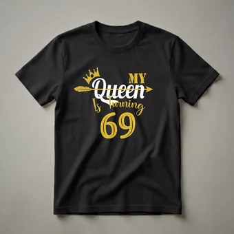 My Queen Is Turning 69 Gold Crown Graphic Birthday T-Shirt