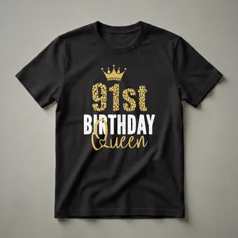 91st Birthday Queen Crown Graphic T-Shirt for Women Turning 91