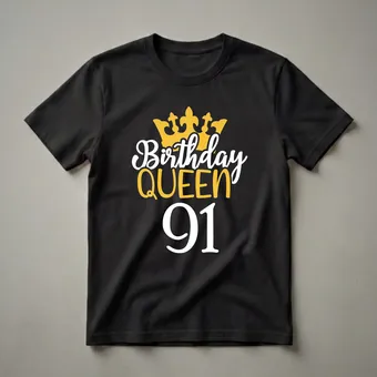91st Birthday Queen Crown Graphic T-Shirt for Women Turning 91 Gold