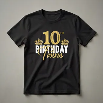 10th Birthday Twins Crown Graphic T-Shirt for Boys and Girls