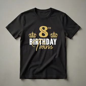 8th Birthday Twins Crown Graphic T-Shirt for Boys and Girls