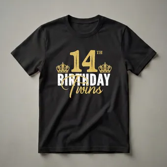14th Birthday Twins Crown Graphic T-Shirt for Boys and Girls