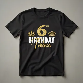 6th Birthday Twins Crown Graphic T-Shirt for Boys and Girls