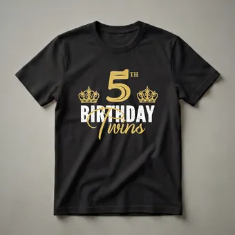 5th Birthday Twins Crown Graphic T-Shirt for Boys and Girls