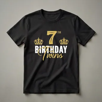 7th Birthday Twins Crown Graphic T-Shirt for Boys and Girls