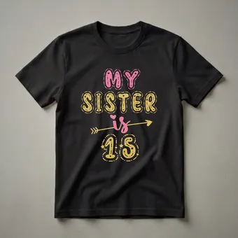 My Sister Is 15 Years Old Birthday Graphic T-Shirt for Girls