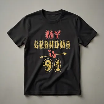 91st Birthday Queen Grandma Glitter Graphic T-Shirt for Women