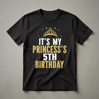 Princess 5th Birthday Girl Crown Graphic T-Shirt for 5 Year Olds