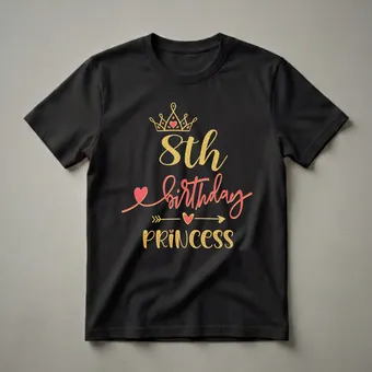 8th Birthday Princess Crown Graphic T-Shirt for Girls