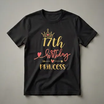 17th Birthday Princess Crown Graphic T-Shirt for Girls