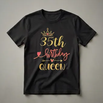 35th Birthday Queen Crown Graphic T-Shirt for Women Turning 35 Black