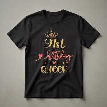 91st Birthday Queen Crown Graphic T-Shirt for Women