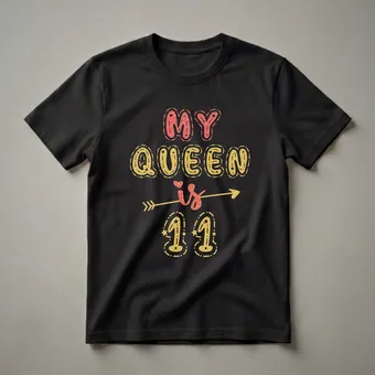 My Queen Is 11 Years Old Glitter Graphic Birthday T-Shirt for Girls
