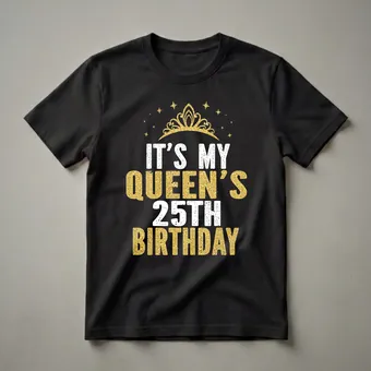 Queen's 25th Birthday Graphic T-Shirt for Women Turning 25 Gold