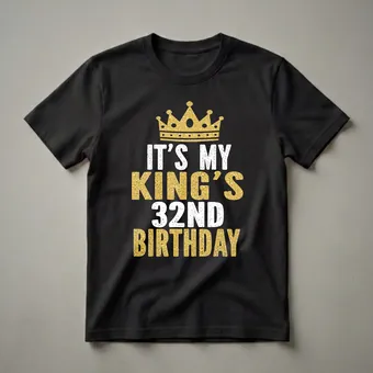 32nd Birthday King Crown Graphic Glitter T-Shirt for Men