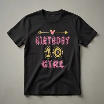 10th Birthday Girl Glitter Graphic T-Shirt for a 10 Year Old