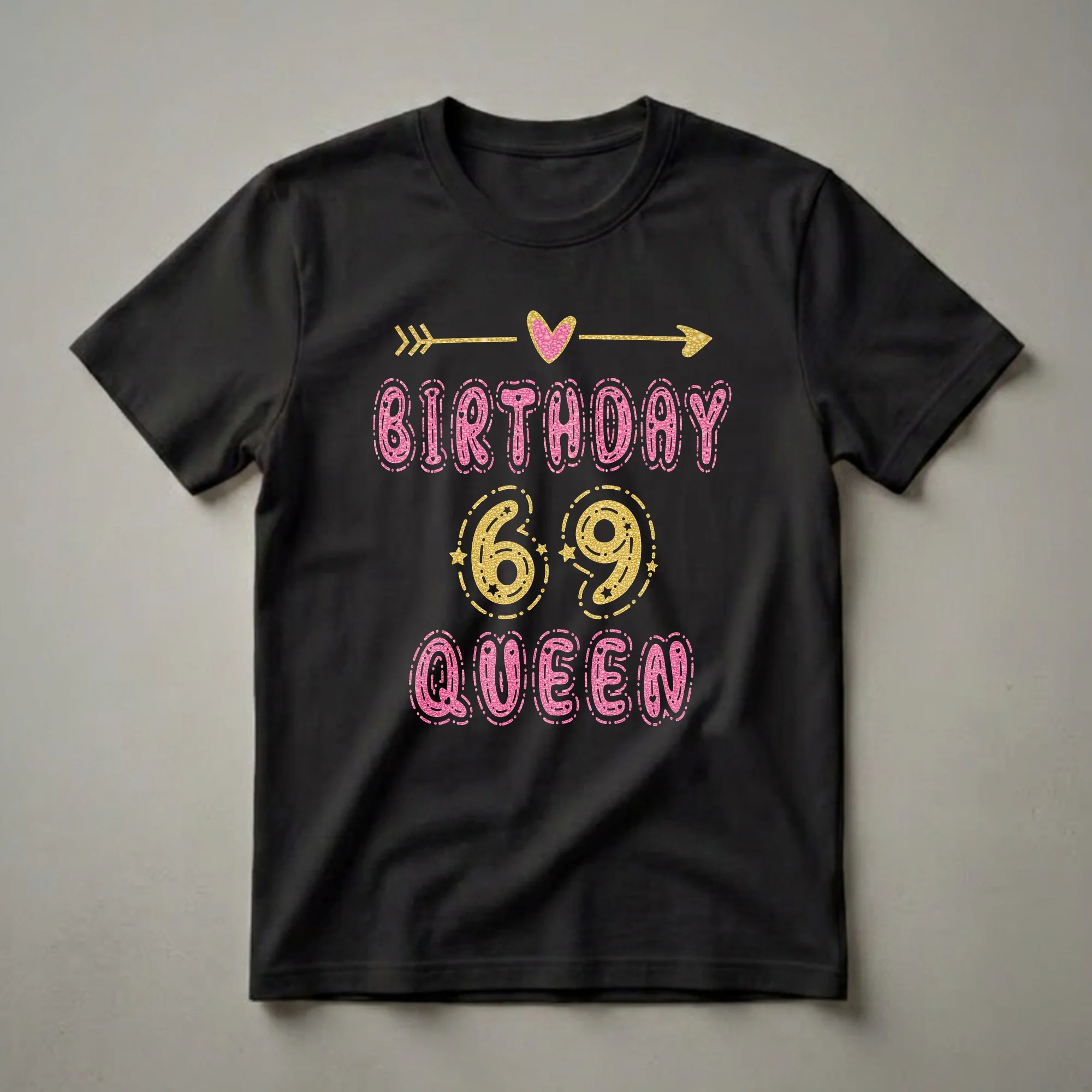 69th Birthday Queen Glitter Graphic T-Shirt for Women