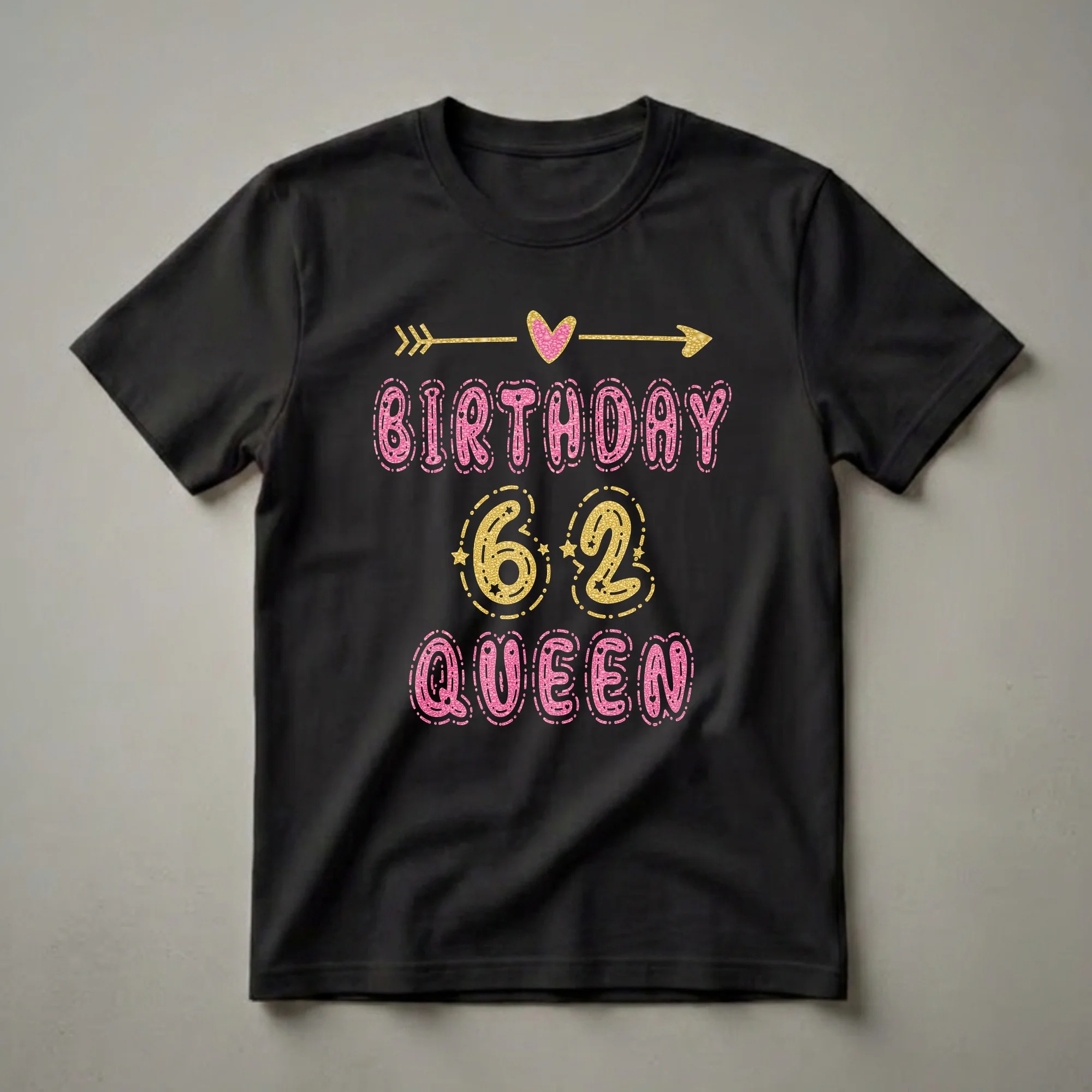 62nd Birthday Queen Glitter Graphic T-Shirt for Women