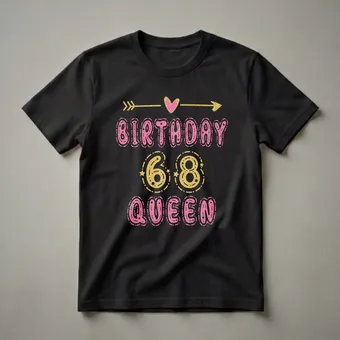 68th Birthday Queen Glitter Graphic T-Shirt for Women