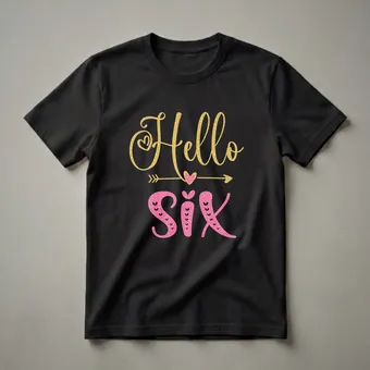 Hello Six Years Old Girl 6th Birthday Graphic T-Shirt
