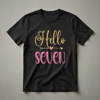 Hello Seven Years Old Girl 7th Birthday Glitter Graphic T-Shirt