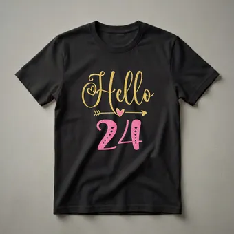 Hello 24th Birthday Queen Glitter Graphic T-Shirt for Women