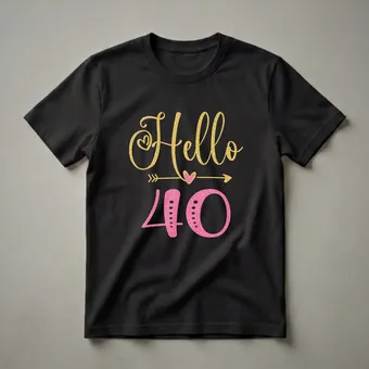Hello 40 Glitter Graphic T-Shirt for Women Turning Forty