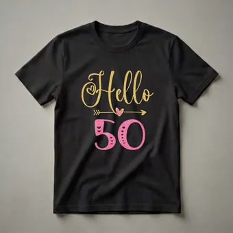 Hello 50 Glitter Graphic T-Shirt for Women Turning Fifty