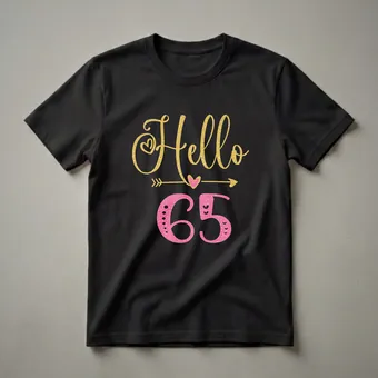 Hello 65 Years Old Women's 65th Birthday Glitter Graphic T-Shirt