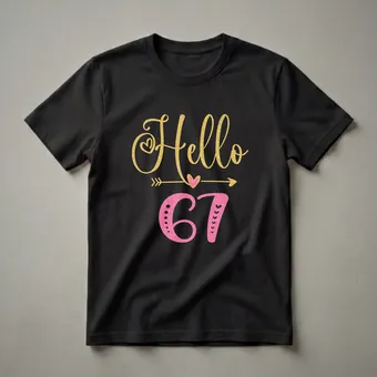 Hello 67 Years Old Women's 67th Birthday Glitter Graphic T-Shirt