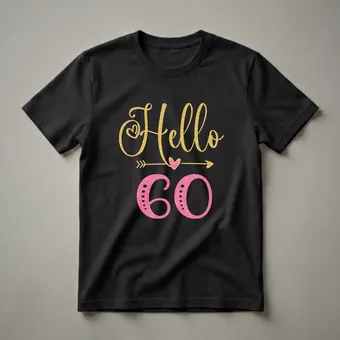 Hello 60 Glitter Graphic T-Shirt for Women Turning 60