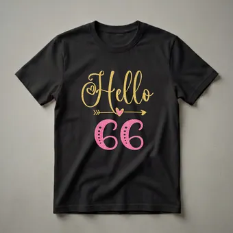 Hello 66 Years Old Glitter Graphic T-Shirt for Women's 66th Birthday