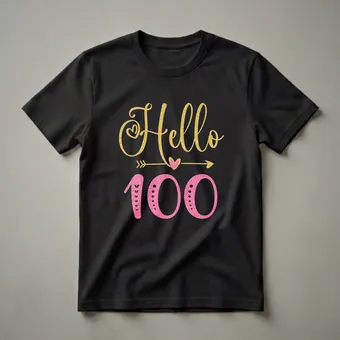 Hello 100 Years Old Glitter Graphic Birthday T-Shirt for Women