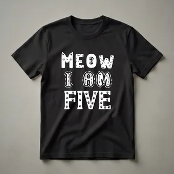 Meow I Am Five Years Old Girl 5th Birthday Cat Lover T-Shirt