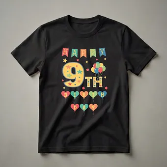 Happy 9th Birthday Colorful Graphic T-Shirt for Kids
