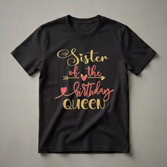 Sister of the Birthday Queen Gold and Coral Graphic T-Shirt