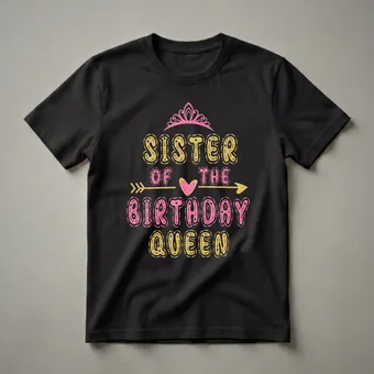 Sister of the Birthday Queen Glitter Graphic T-Shirt